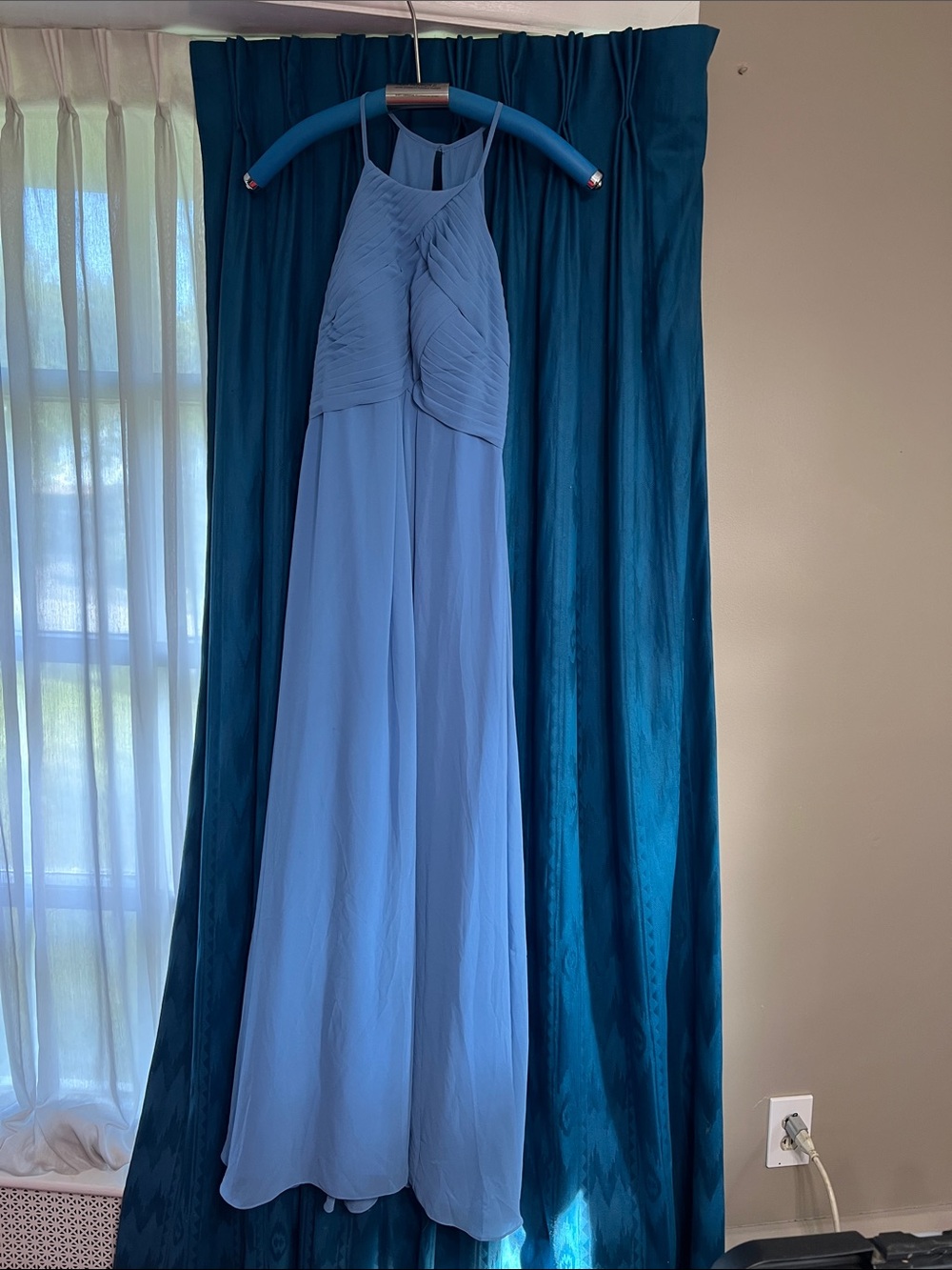 AW Bridal Sky Blue Halter Bridesmaid Dress Size 6 Pleated Formal Gown